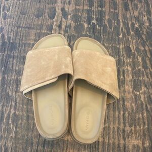 Vince Beige Suede Slide Sandals